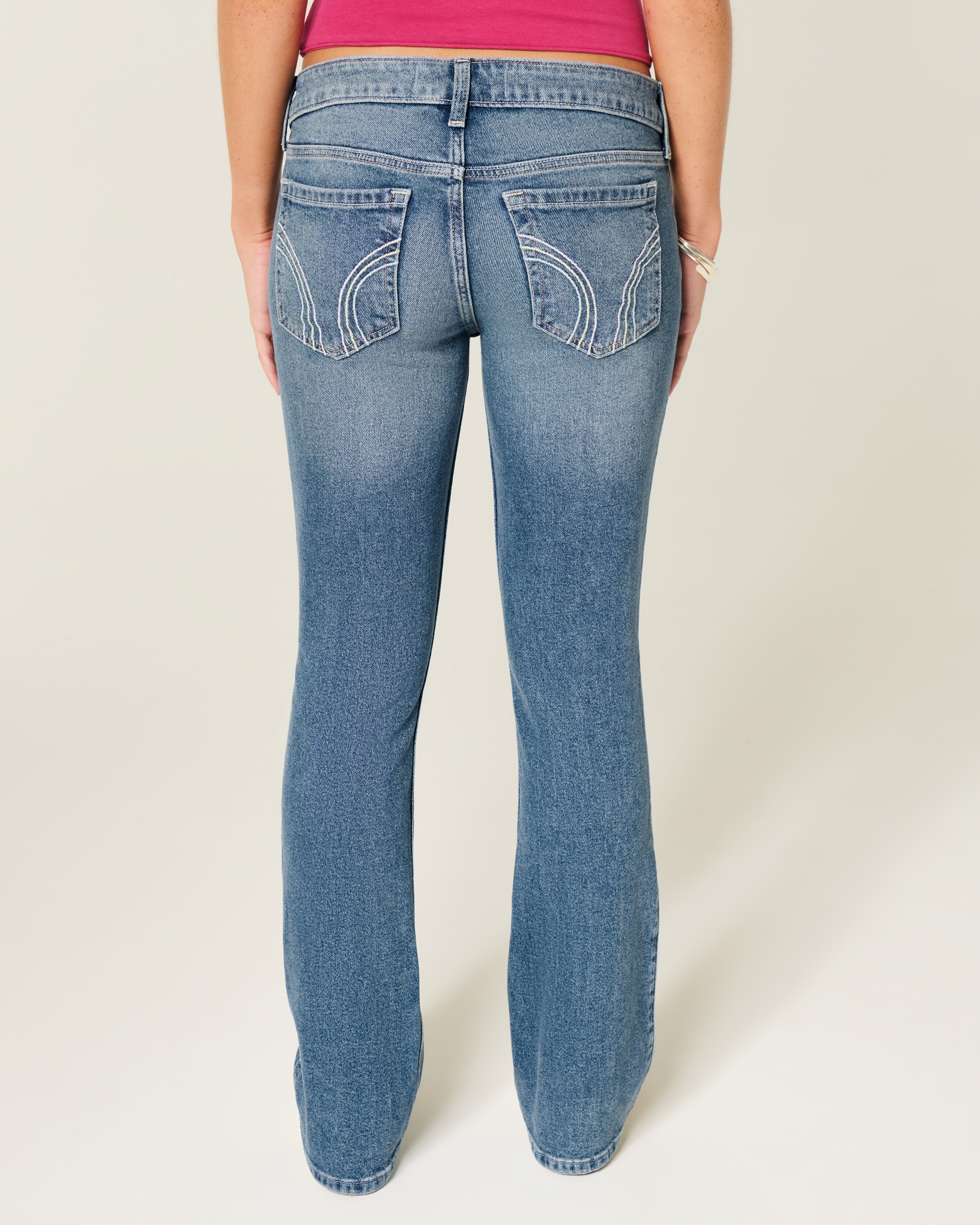 Low-Rise Medium Wash Floral Embroidery Bootcut Jeans
