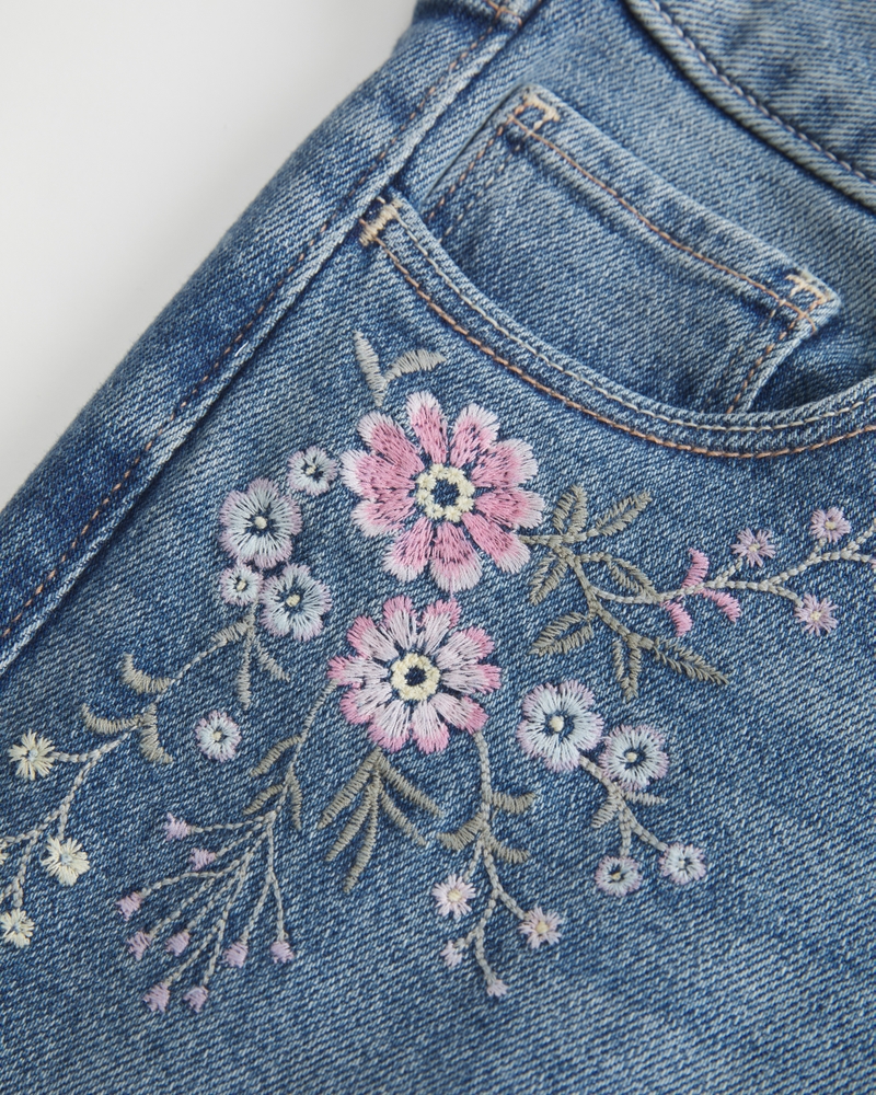 Embroidery Pattern Floral Design Jeans Girls' Blue Denim Jeans