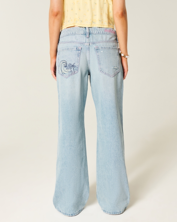 Low-Rise Ripped Light Wash Graphic Baggy Jeans