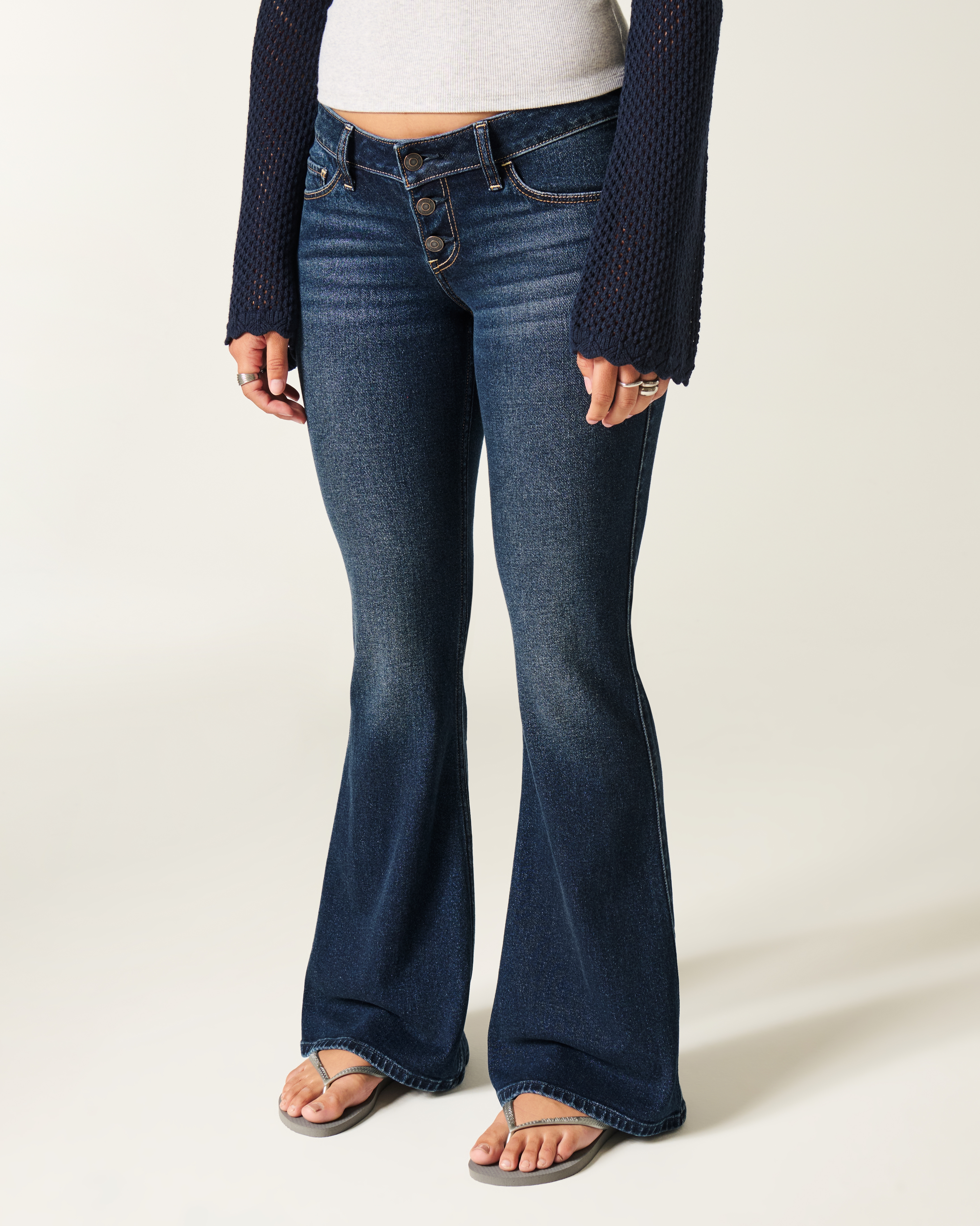 Ultra Low-Rise Dark Wash Flare Jeans