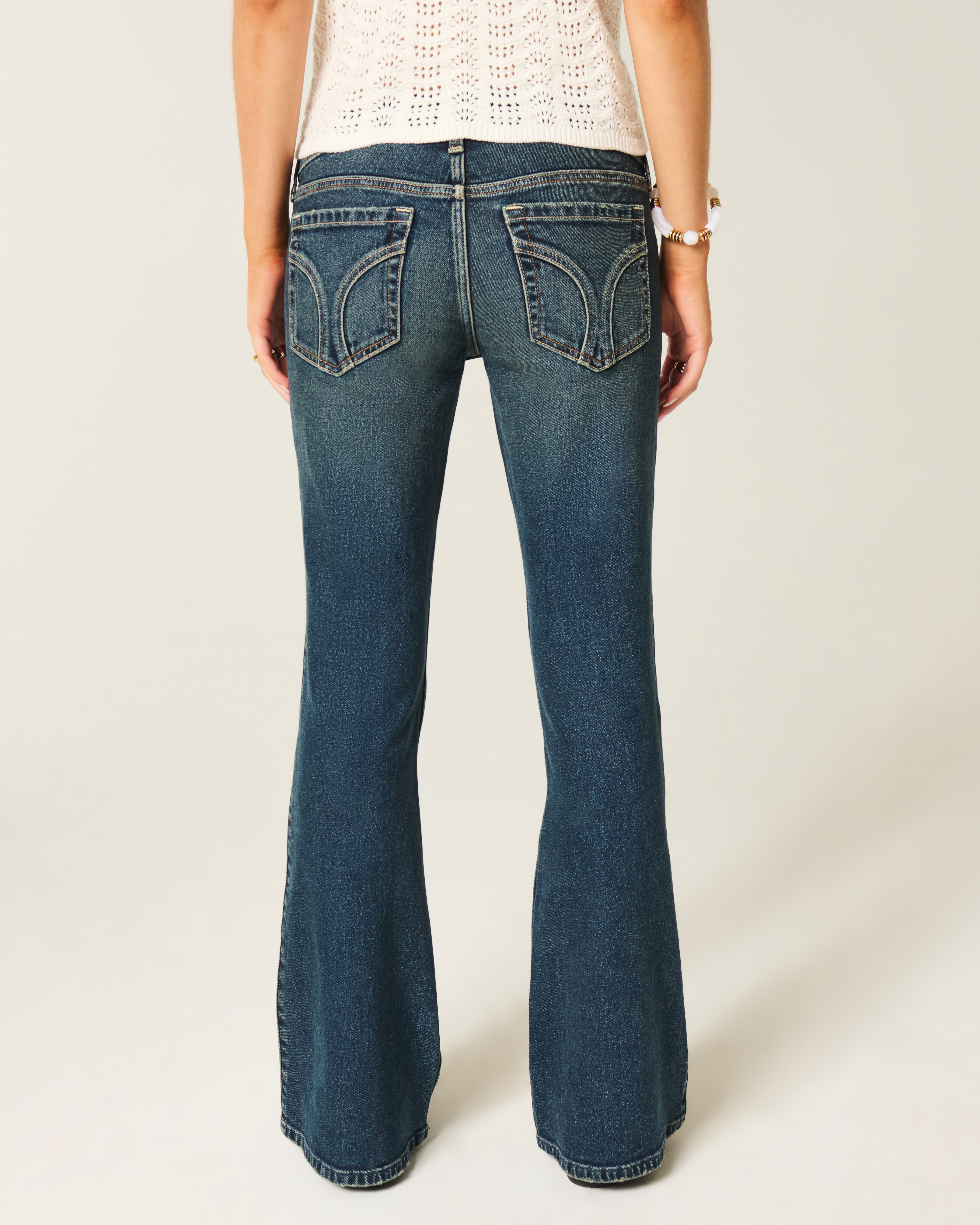 Ultra Low-Rise Dark Wash Lace-Up Flare Jeans