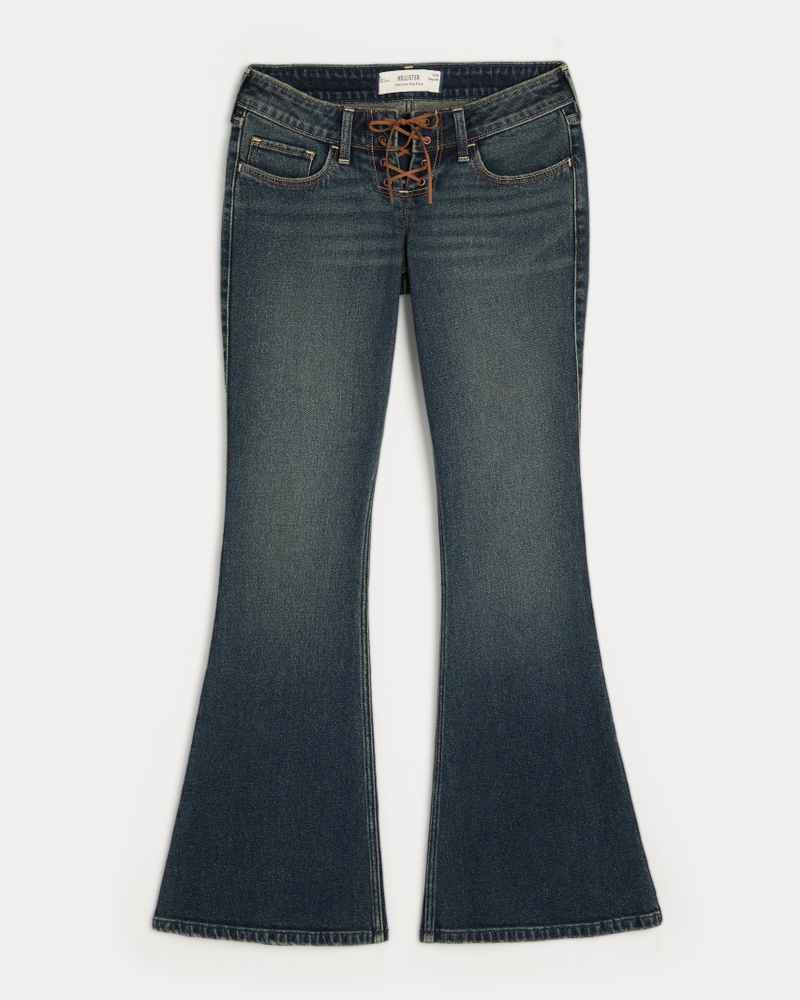 Ultra Low-Rise Dark Wash Lace-Up Flare Jeans
