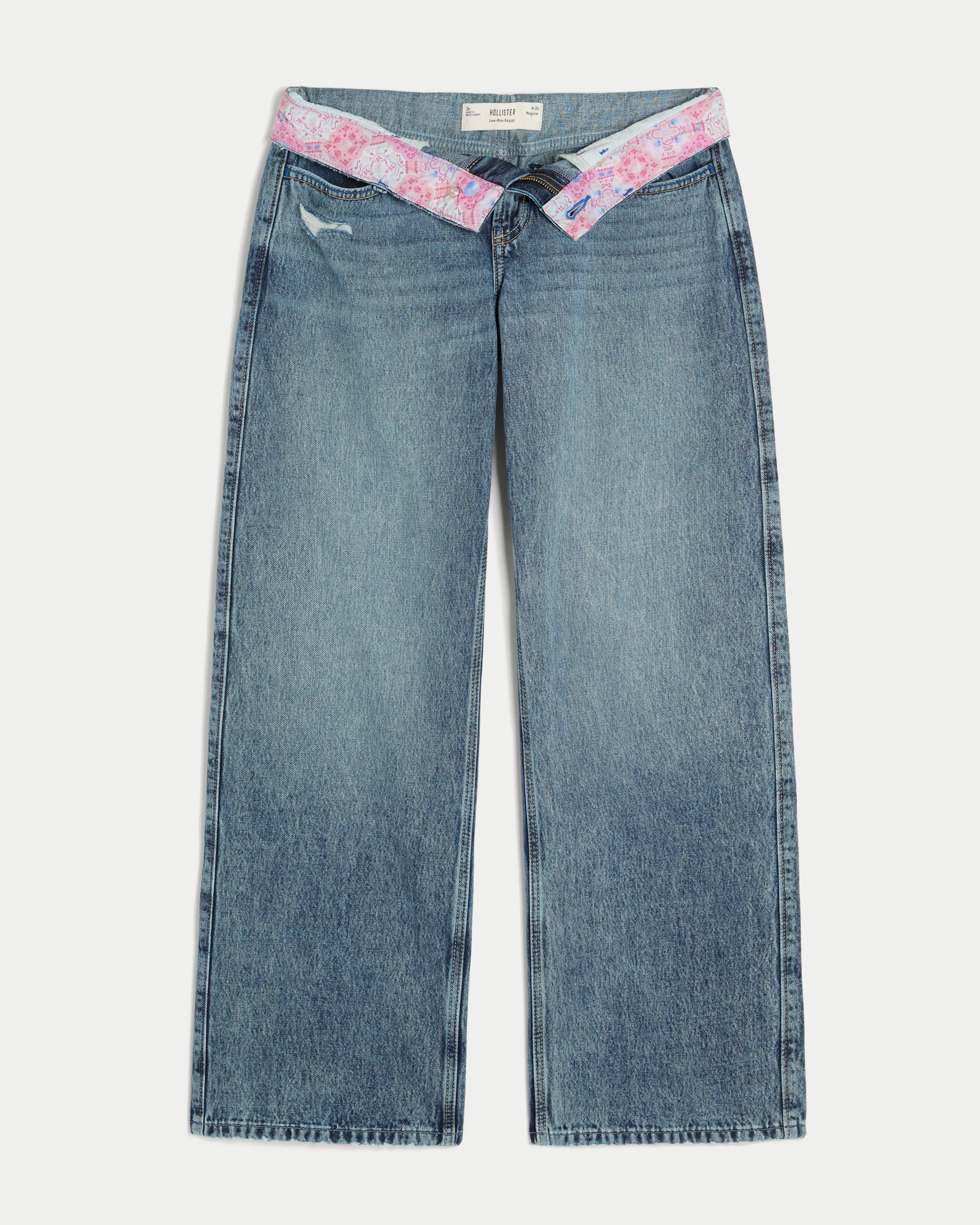 Low-Rise Medium Wash Teardown Pocket Baggy Jeans