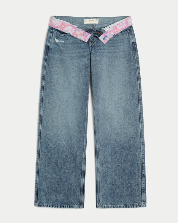 Low-Rise Medium Wash Teardown Pocket Baggy Jeans, Medium view 1