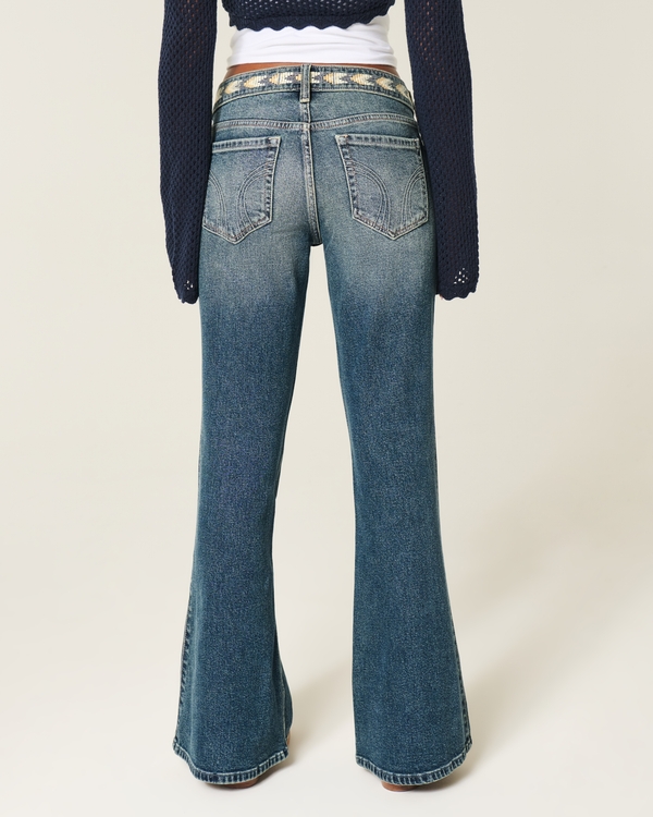 Ultra Low-Rise Medium Wash Embroidered Flare Jeans