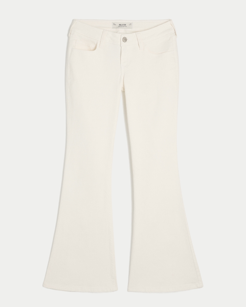 Ultra Low-Rise White Embroidered Pocket Flare Jeans