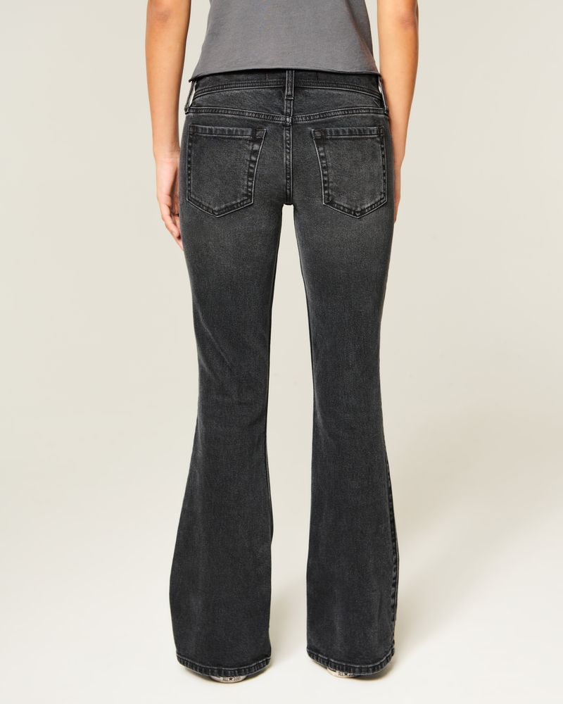 Ultra Low-Rise Floral Embroidery Washed Black Flare Jeans