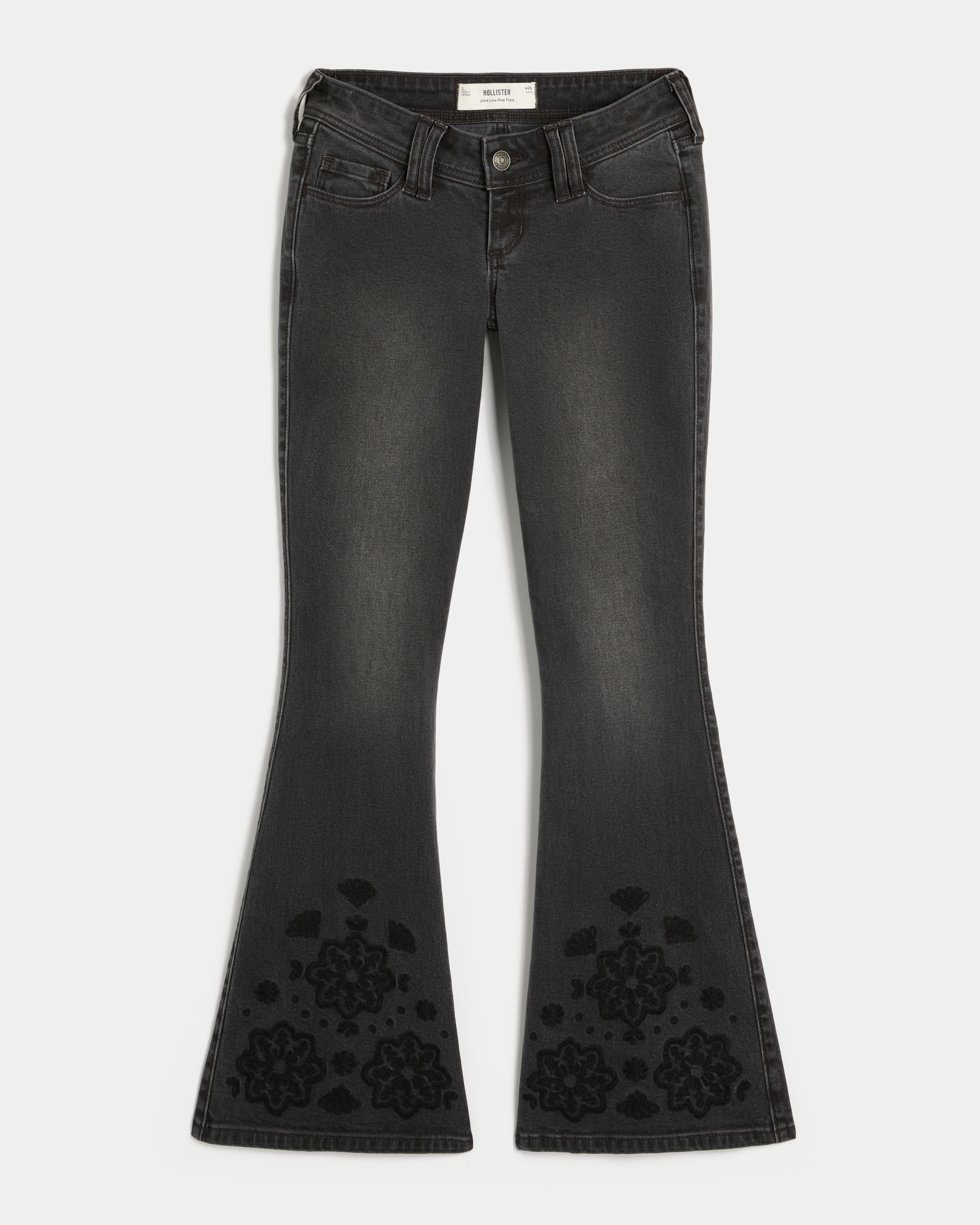 Ultra Low-Rise Floral Embroidery Flare Jeans
