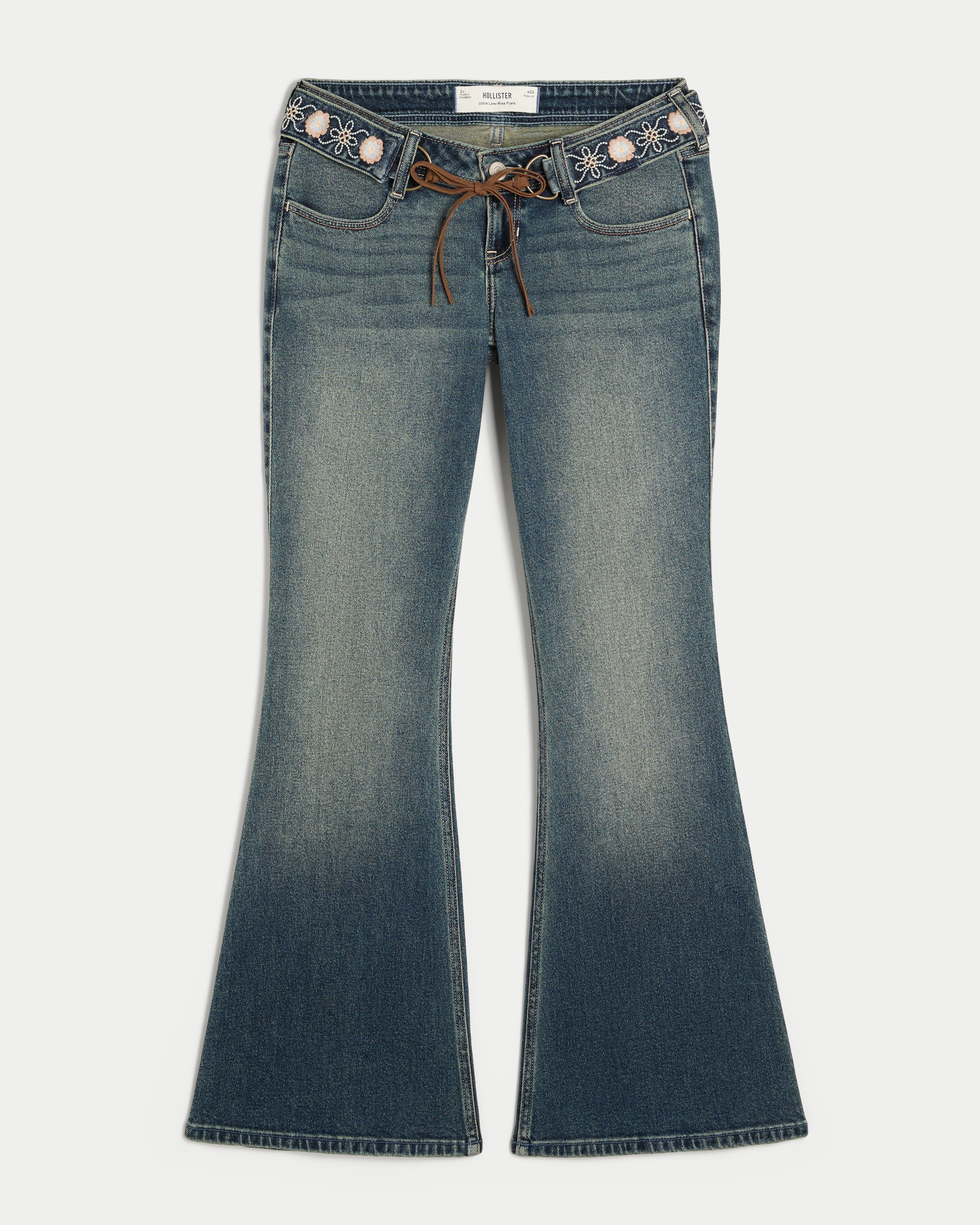 Ultra Low-Rise Embroidered Belt Flare Jeans