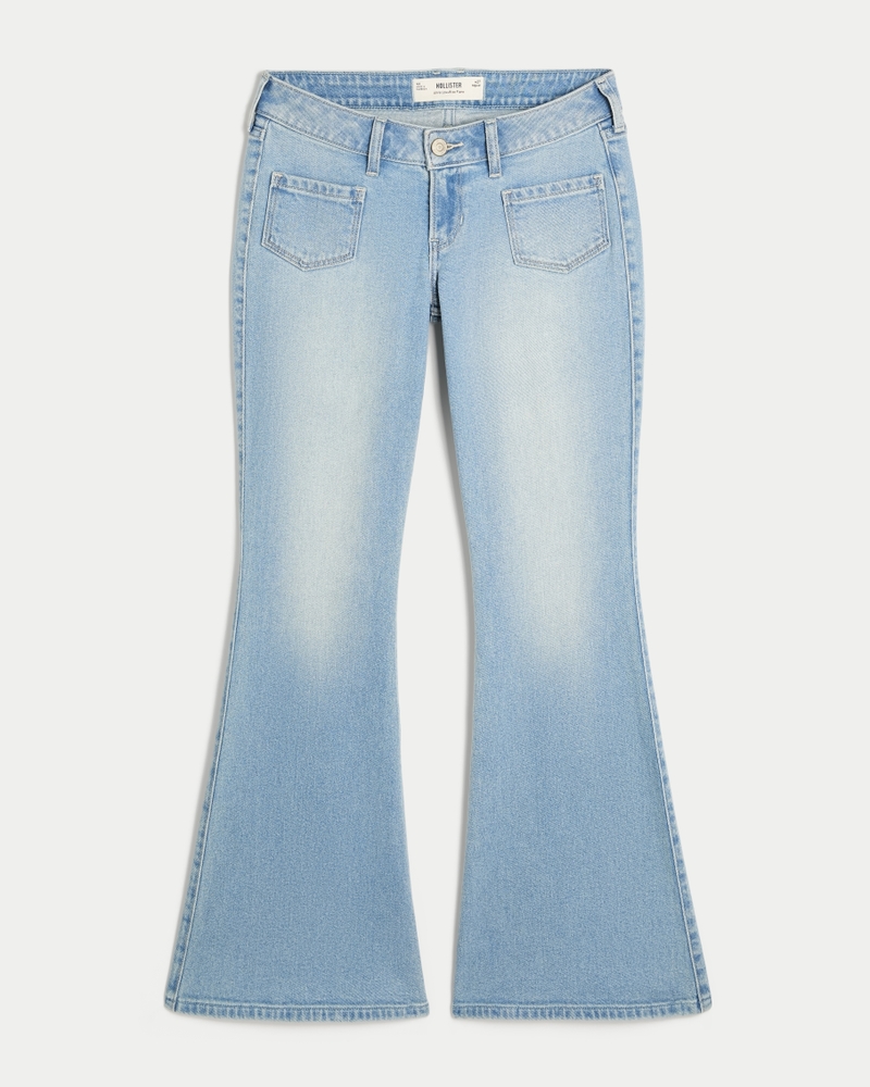 Women's Ultra Low-Rise Light Wash Front Pocket Flare Jeans