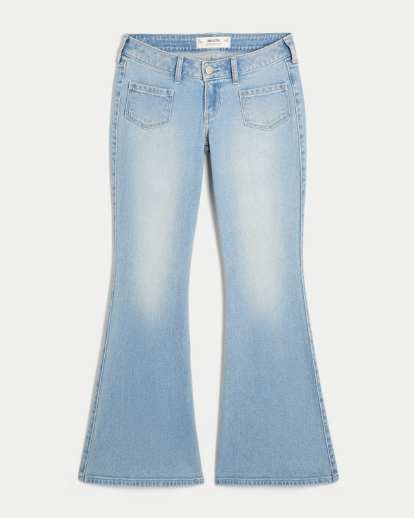 Women's Ultra Low-Rise Light Wash Front Pocket Flare Jeans