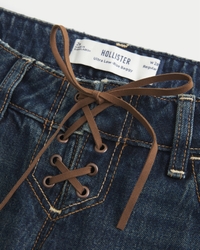 Ultra Low-Rise Dark Wash Lace-Up Baggy Jeans