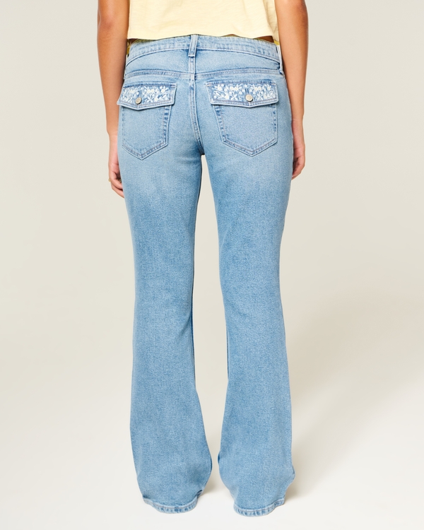 Low-Rise Medium Wash Floral Embroidered Bootcut Jeans