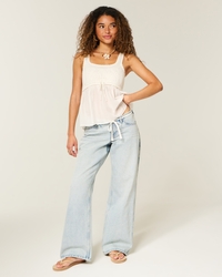 Ultra Low-Rise Light Wash Shoelace Baggy Jeans