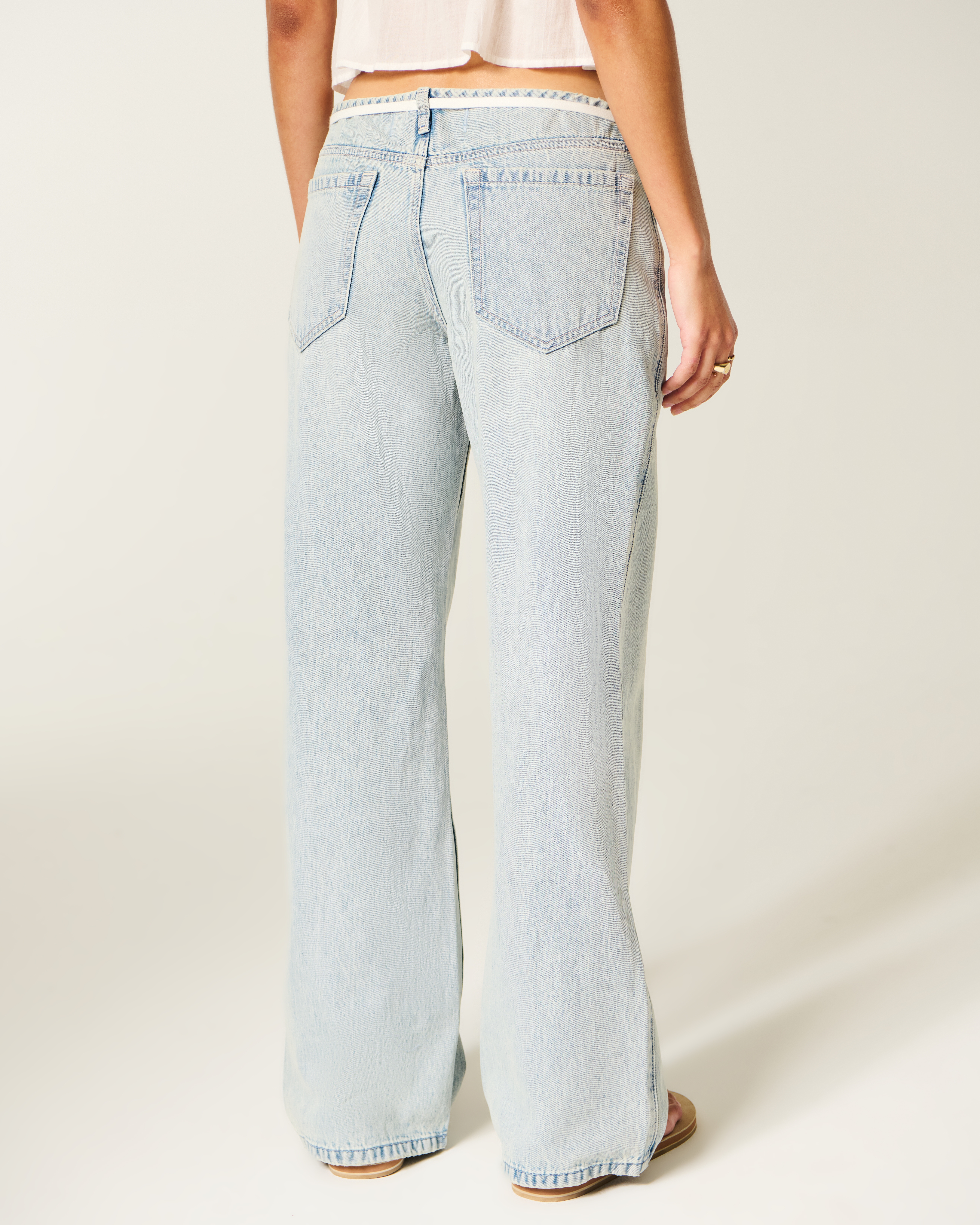 Ultra Low-Rise Light Wash Mini Waistband Shoelace Baggy Jeans