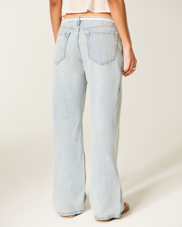 Ultra Low-Rise Light Wash Shoelace Baggy Jeans