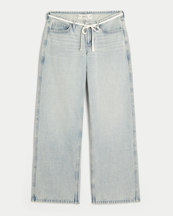 Ultra Low-Rise Light Wash Shoelace Baggy Jeans