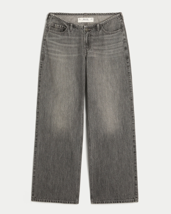 Ultra Low-Rise Washed Grey Baggy Jeans