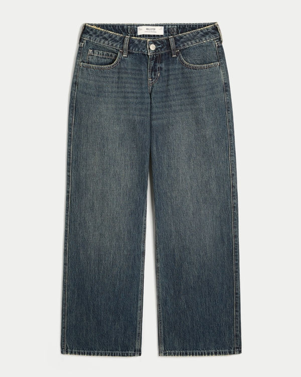 Ultra Low-Rise Dark Wash Buckle Back Baggy Jeans