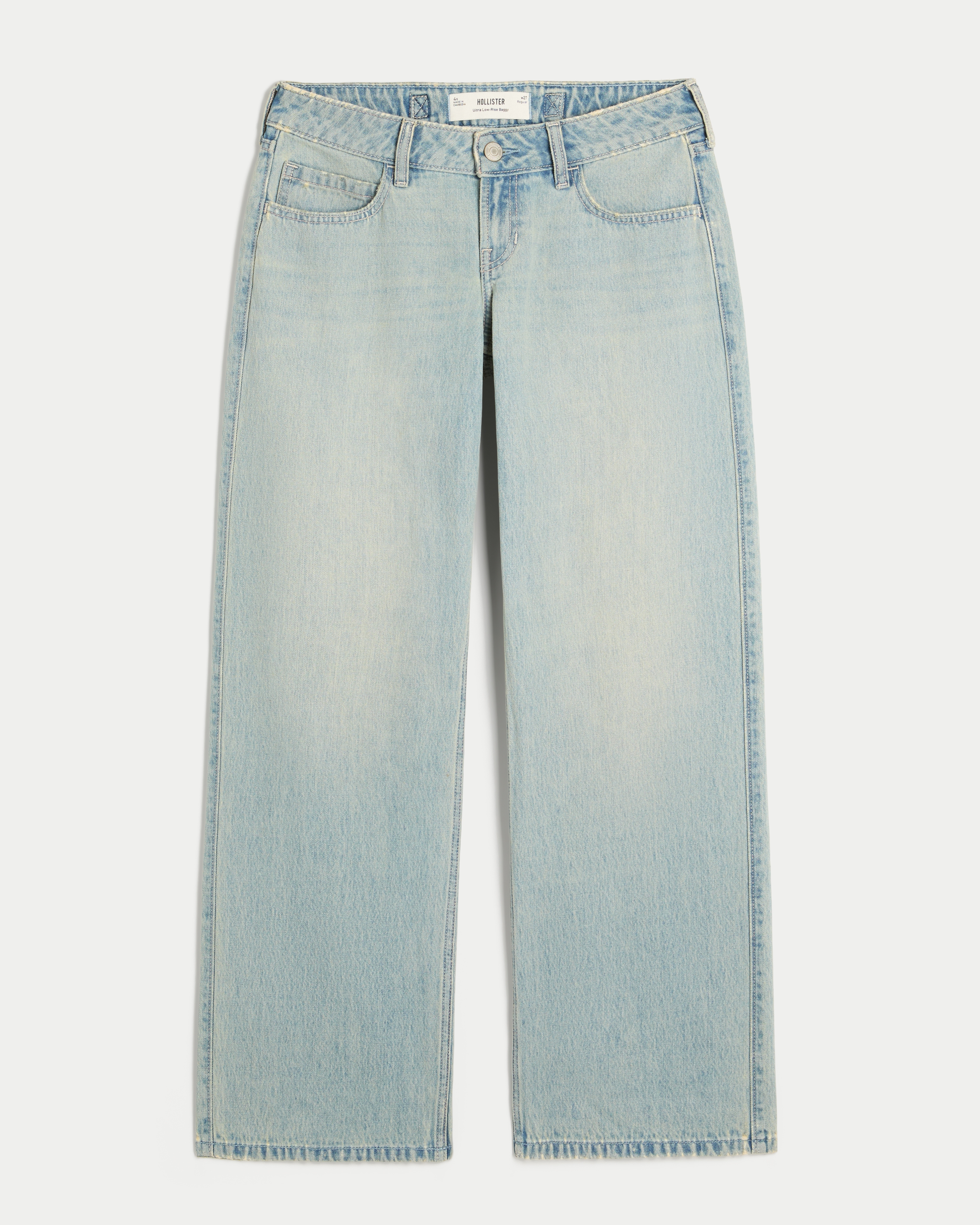 Ultra Low-Rise Light Wash Buckle Back Baggy Jeans