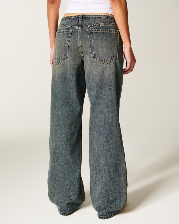 Ultra Low-Rise Mini Waistband Dark Wash Baggy Jeans