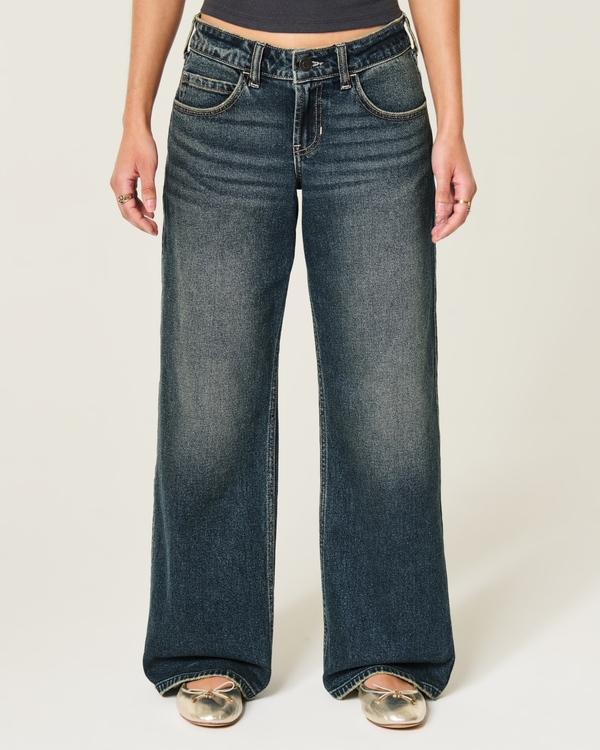 Low-Rise Y2K Dark Wash Baggy Jeans, Dark Medium view 2