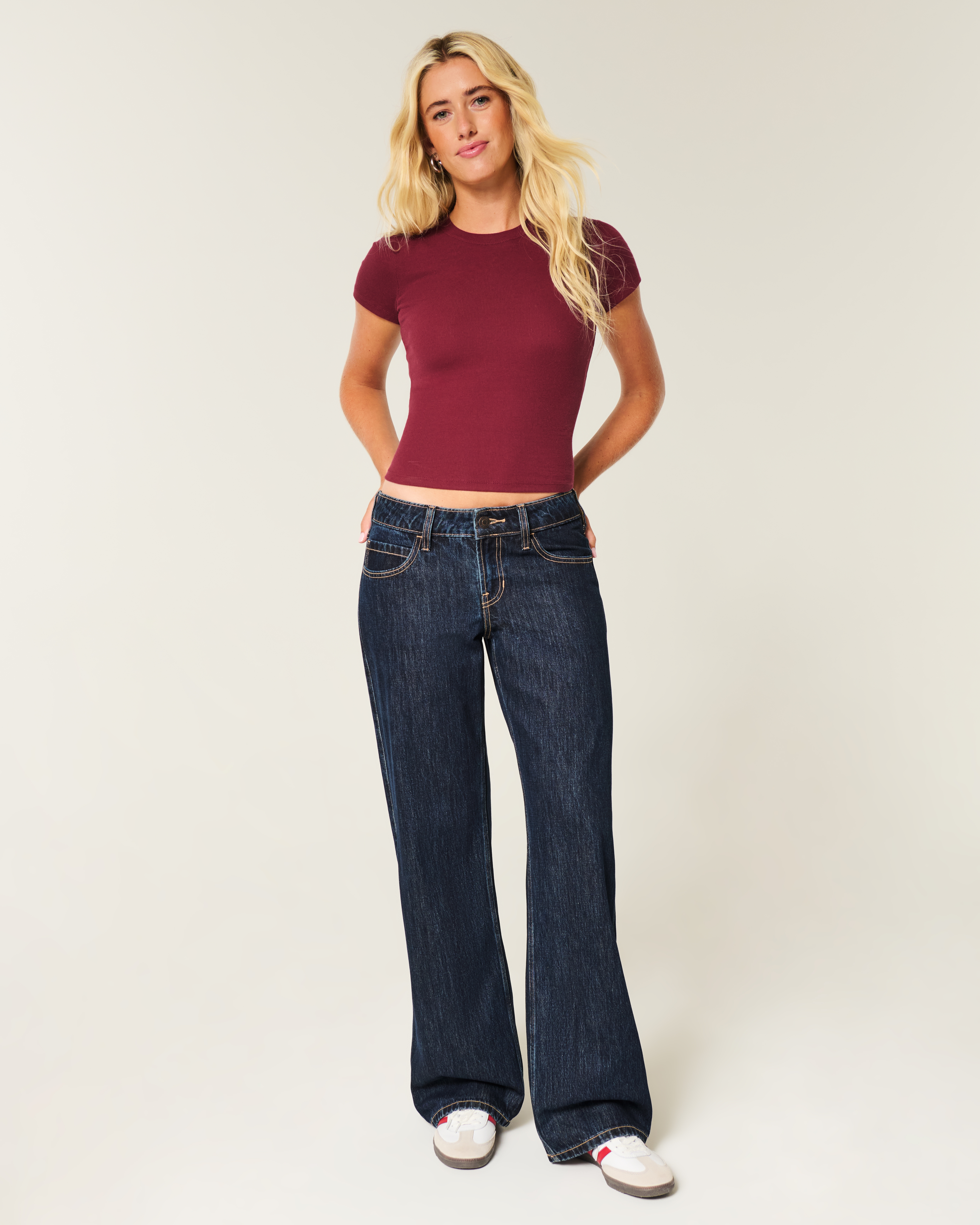 Low-Rise Dark Wash London Embroidery Baggy Jeans