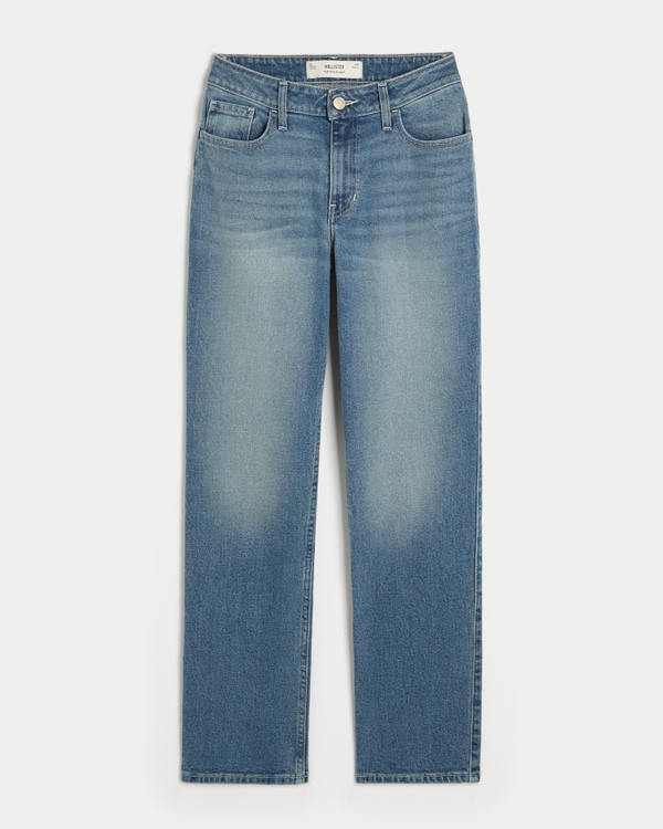 High-Rise Medium Wash Straight Jeans, Medium view 1