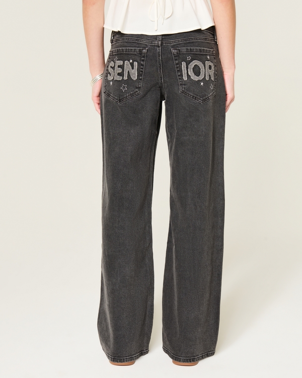 Low-Rise Washed Black Senior Graphic Baggy Jeans, Washed Black view 2