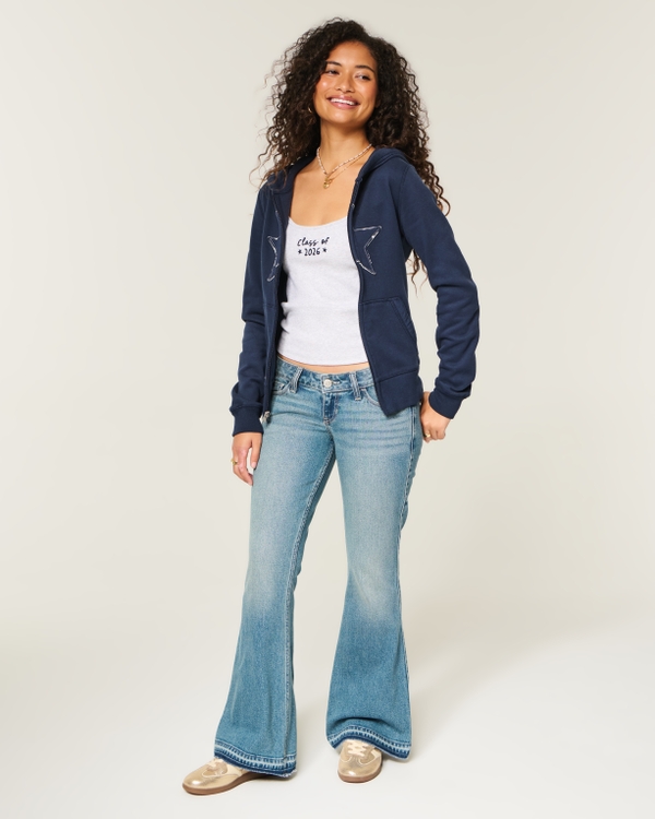 Ultra Low-Rise Medium Wash Flare Jeans, Medium view 1