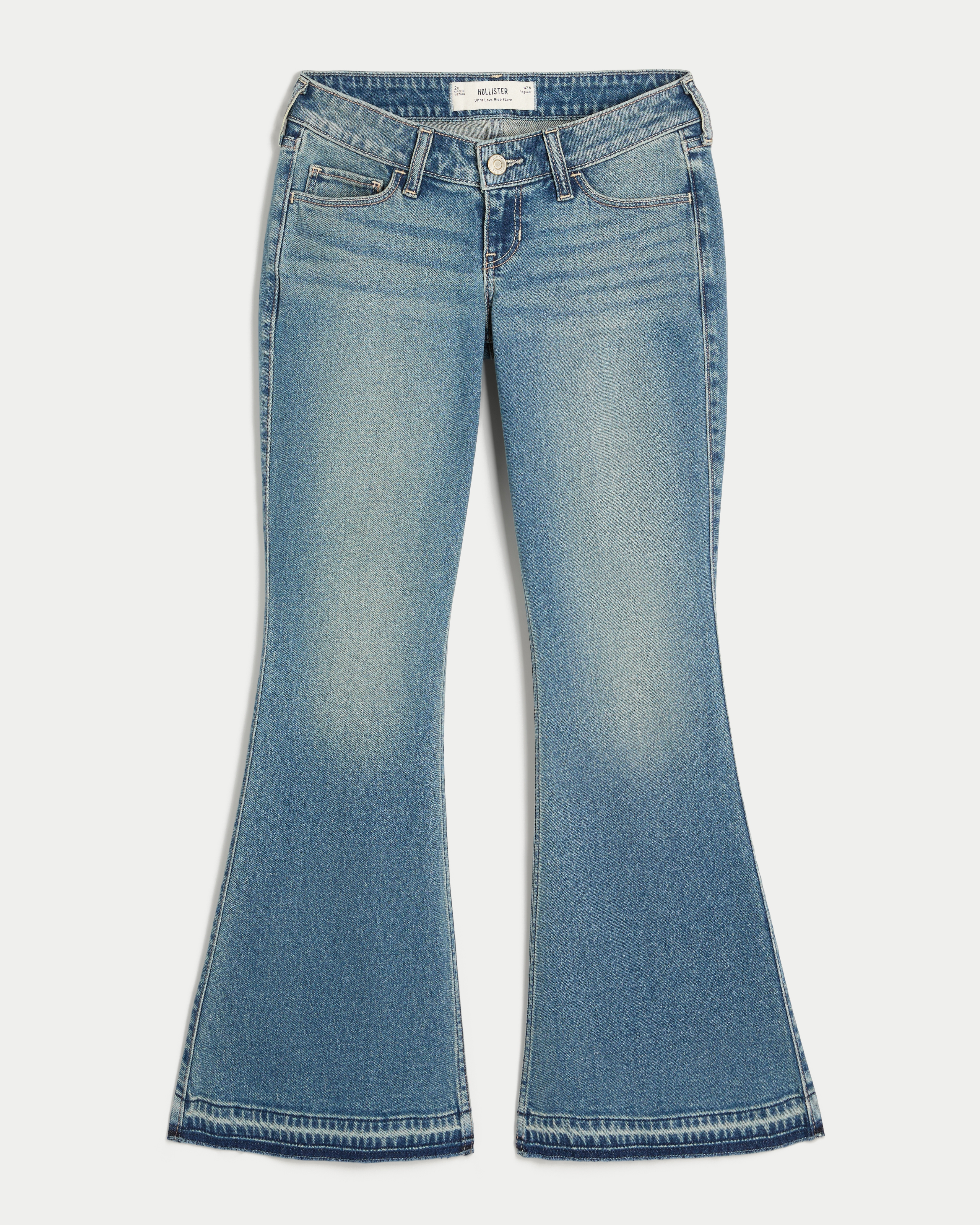 Adjustable Waist Ultra Low-Rise Washed Black Back Buckle Flare Jeans