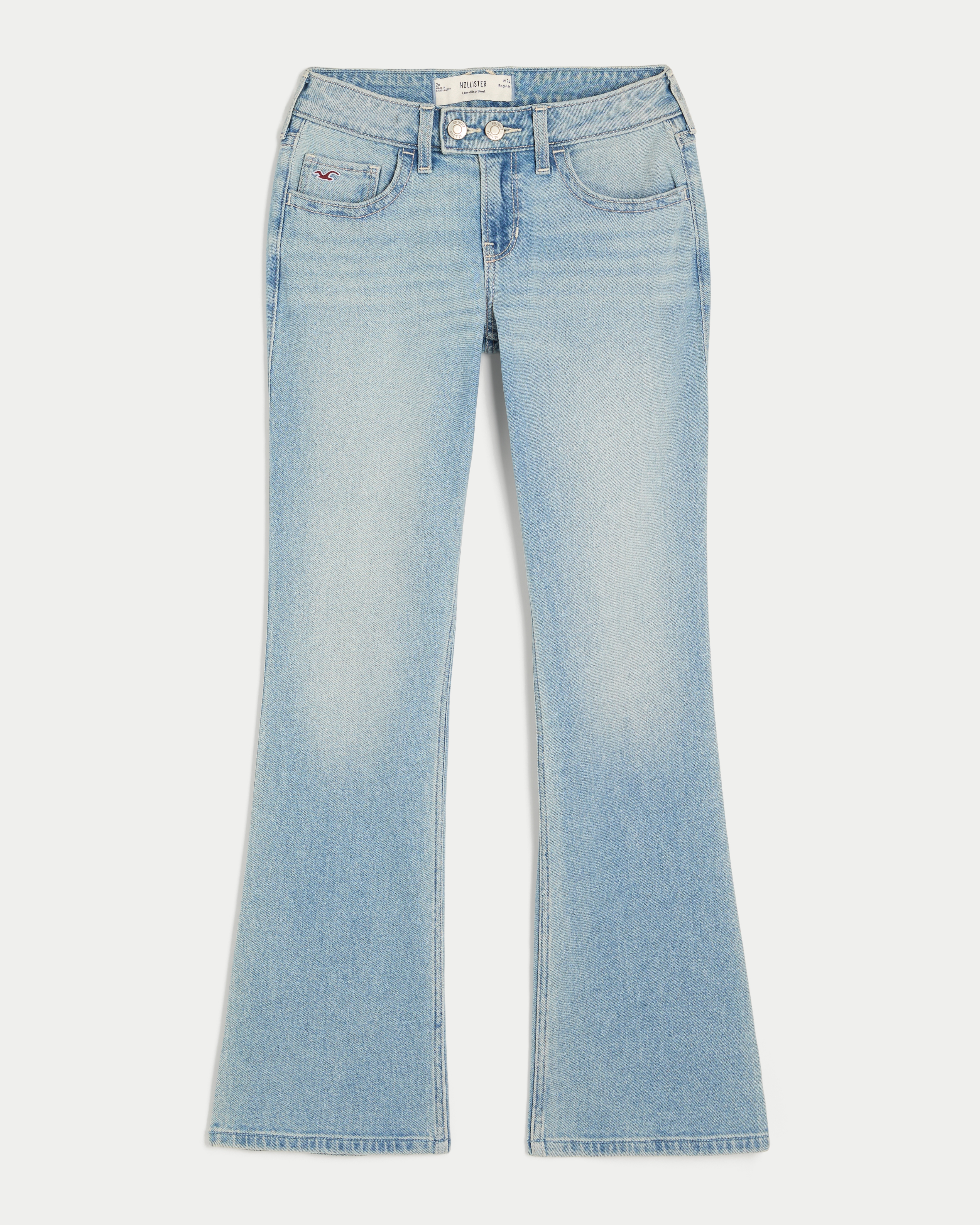 Low-Rise Light Wash Tab Waist Y2K Bootcut Jeans