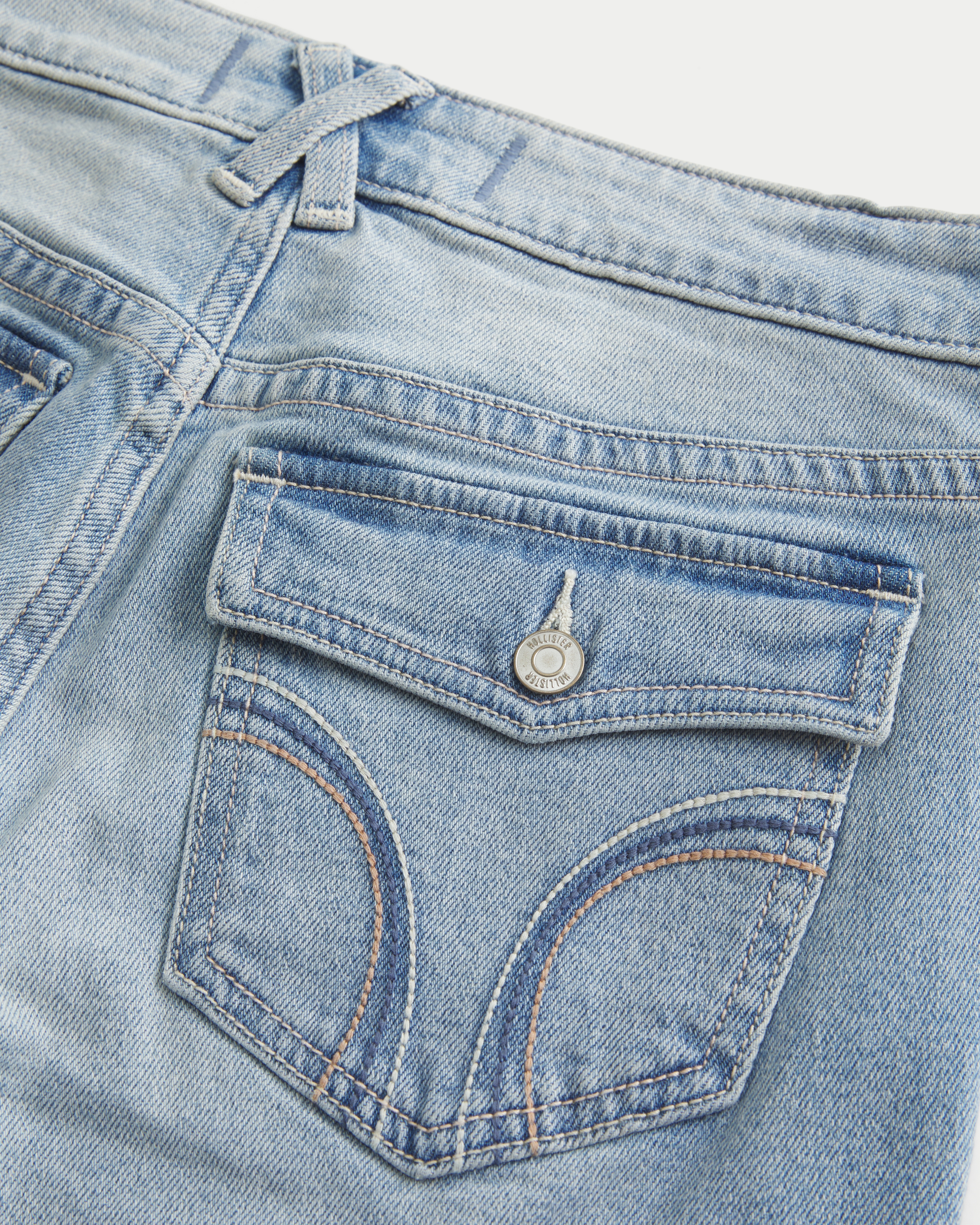 Low-Rise Light Wash Tab Waist Y2K Bootcut Jeans