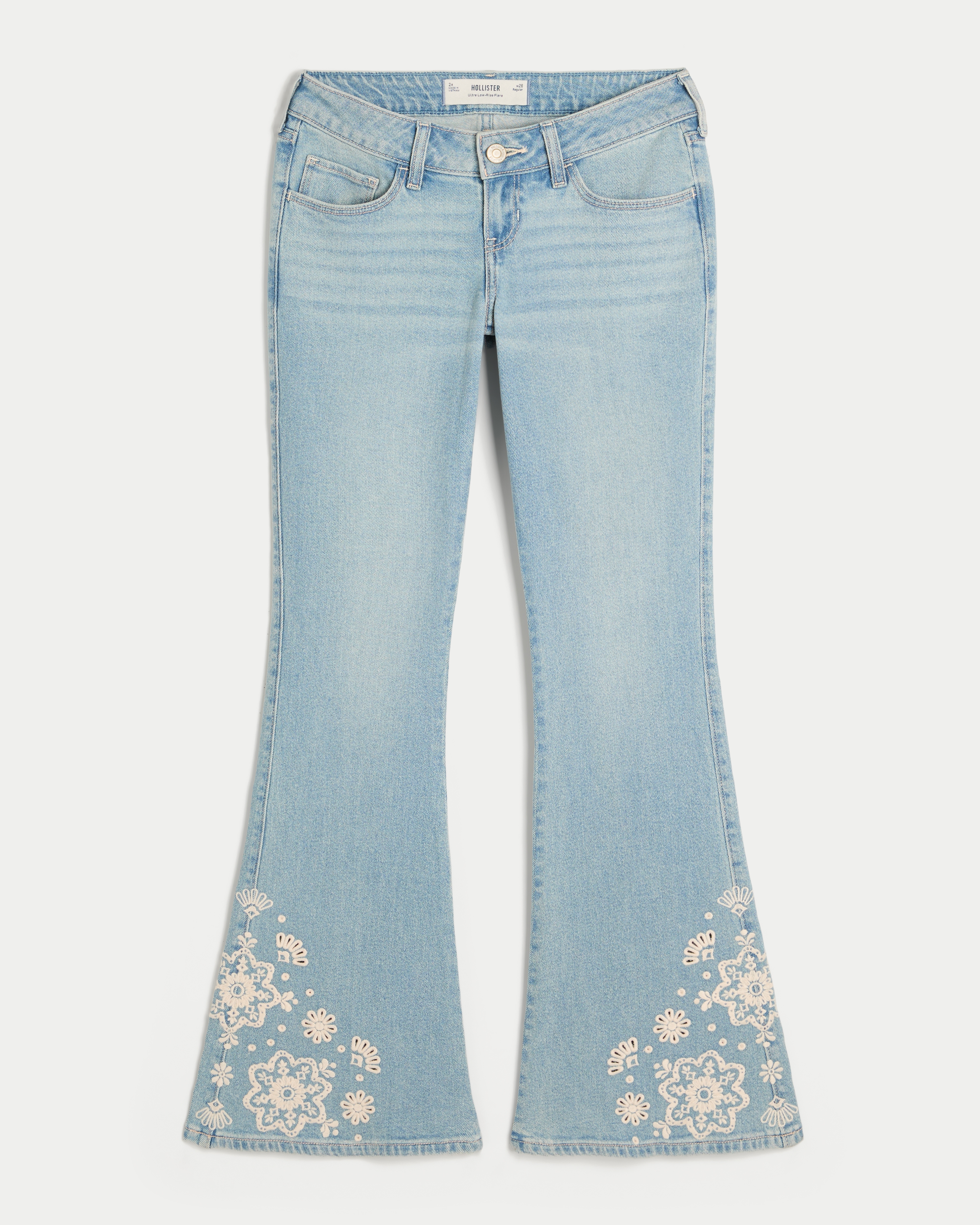 Ultra Low-Rise Floral Embroidery Flare Jeans