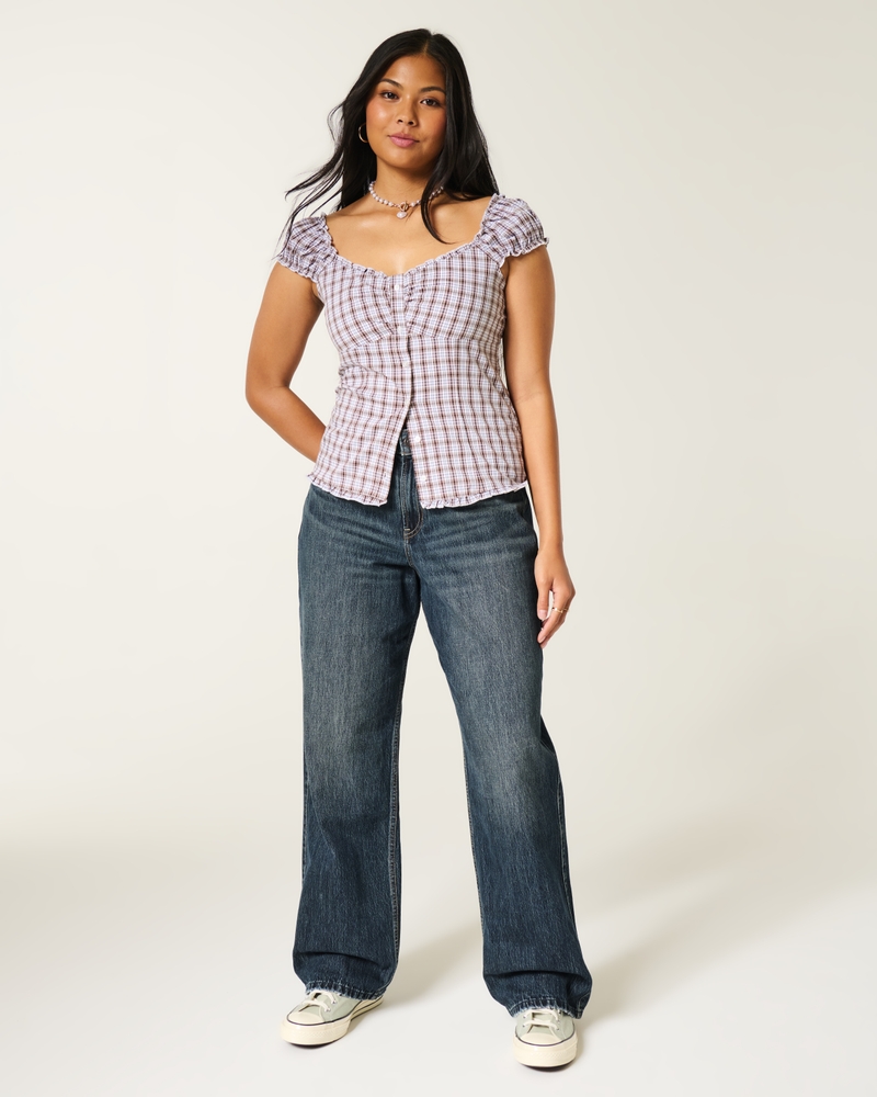 High-Rise Baggy Jeans - dark by Hollister