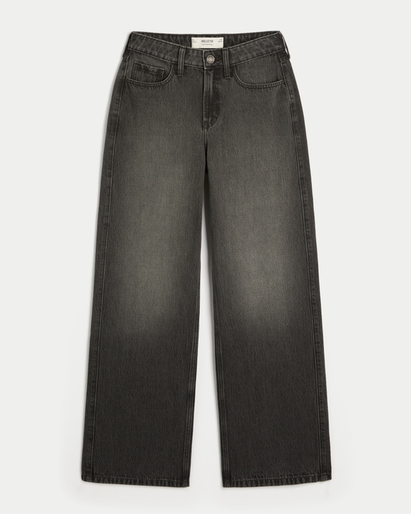 High-Rise Washed Black Baggy Jeans