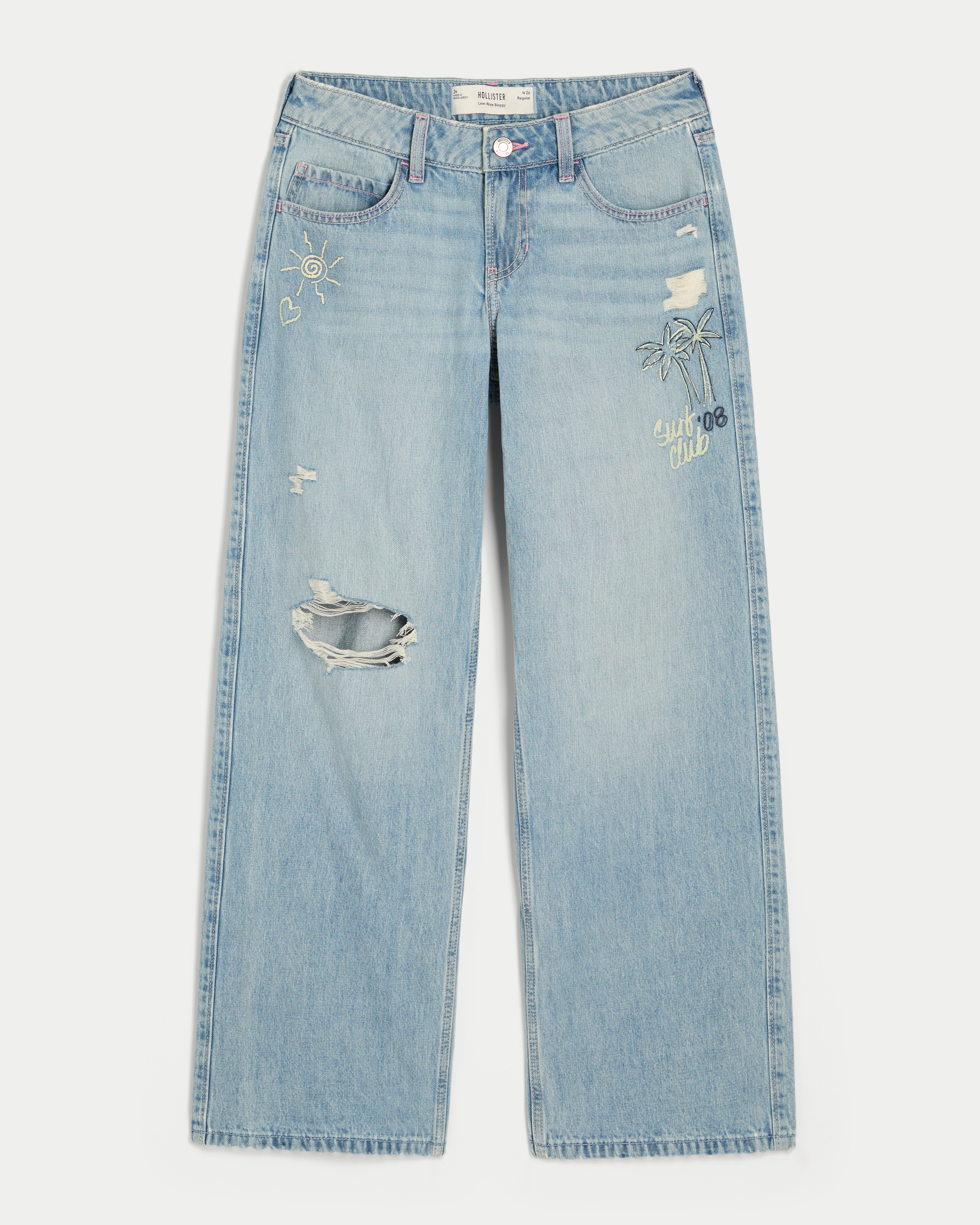 Low-Rise Ripped Surf Doodle Baggy Jeans