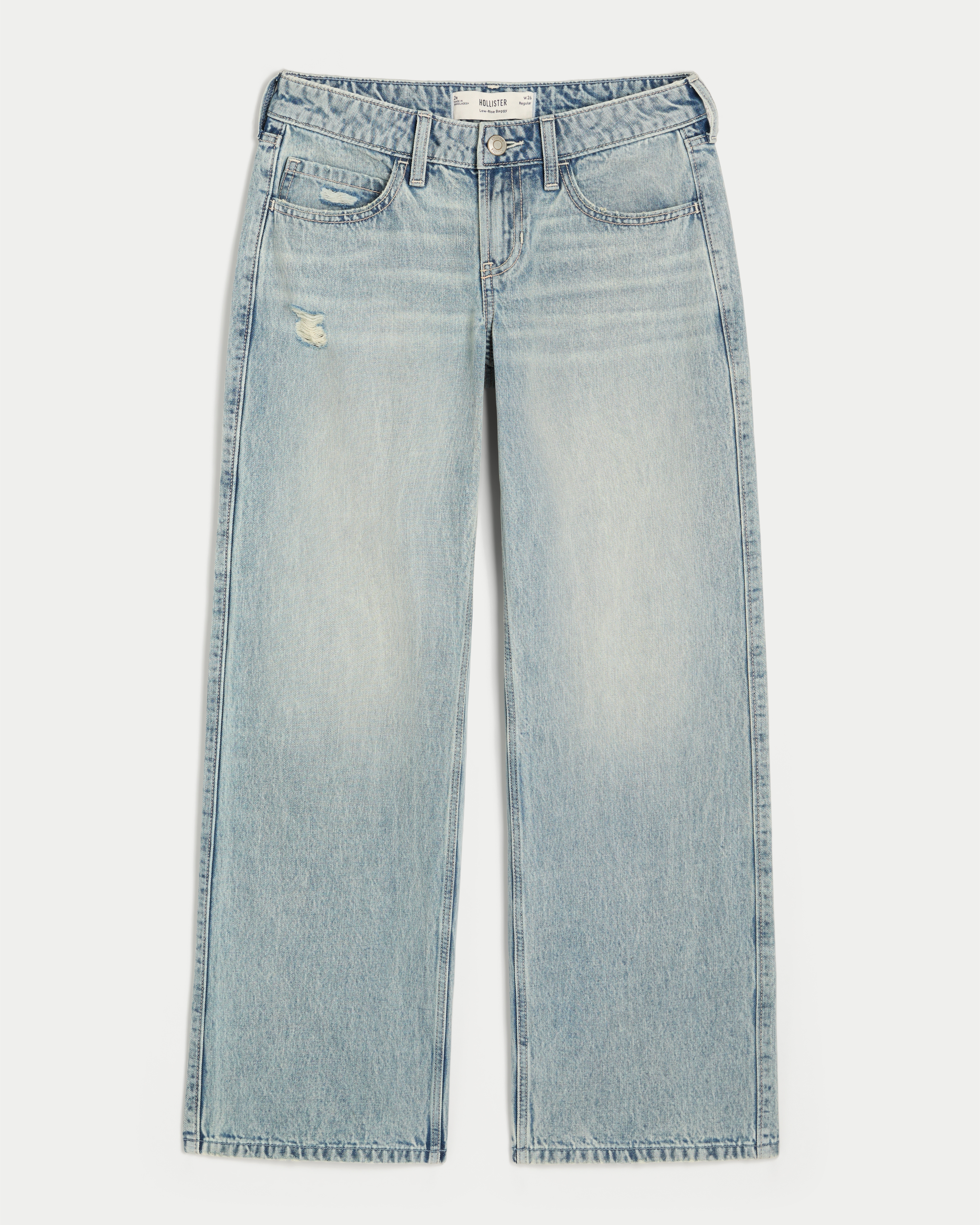 Low-Rise Light Wash Distressed Baggy Jeans