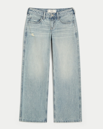 Women's Low-Rise Light Wash Distressed Baggy Jeans | Women's Bottoms | HollisterCo.com