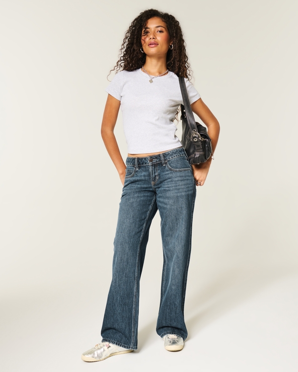 Low-Rise Dark Wash Baggy Jeans, Dark view 1