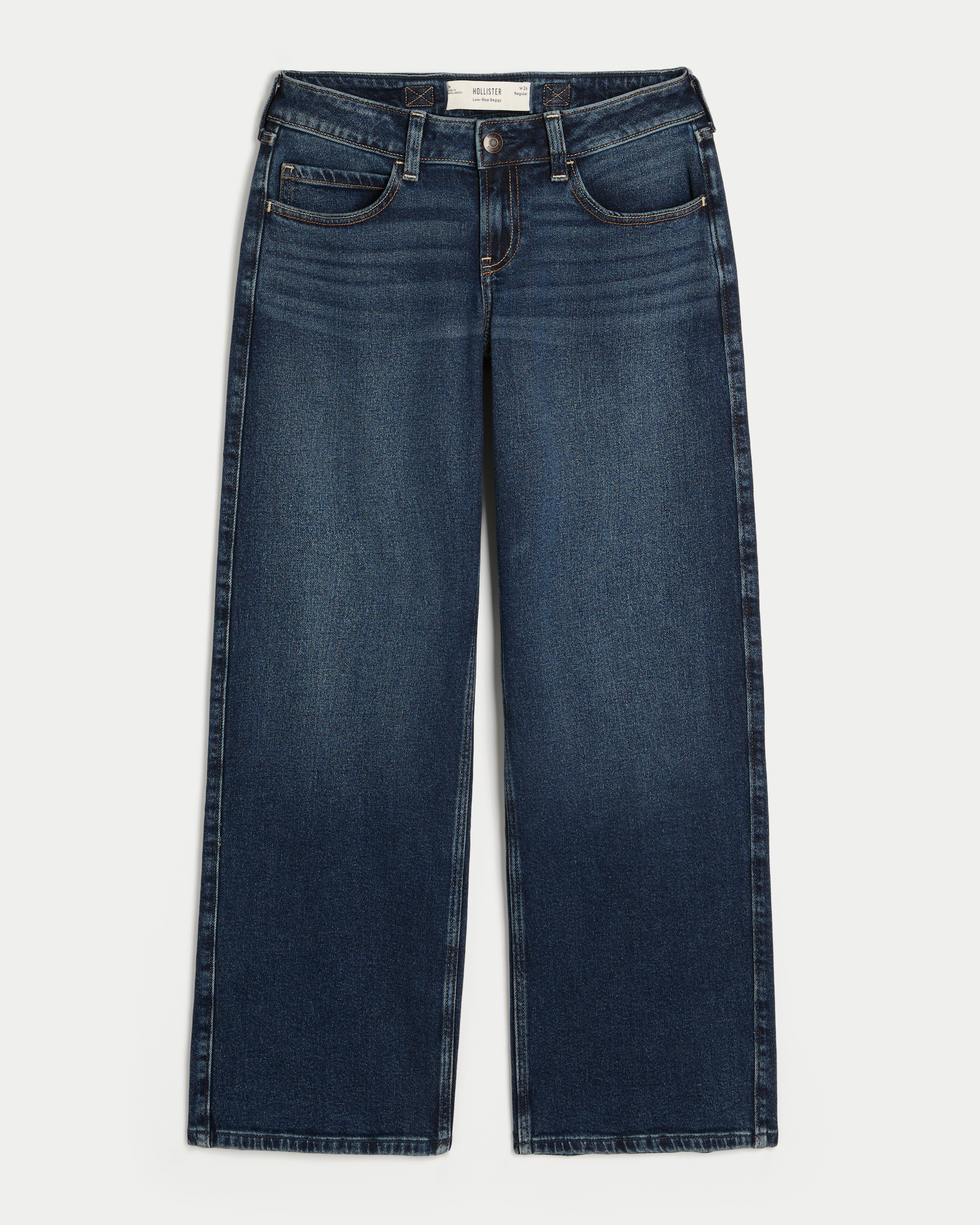 Adjustable Waist Low-Rise Dark Wash Back Buckle Baggy Jeans