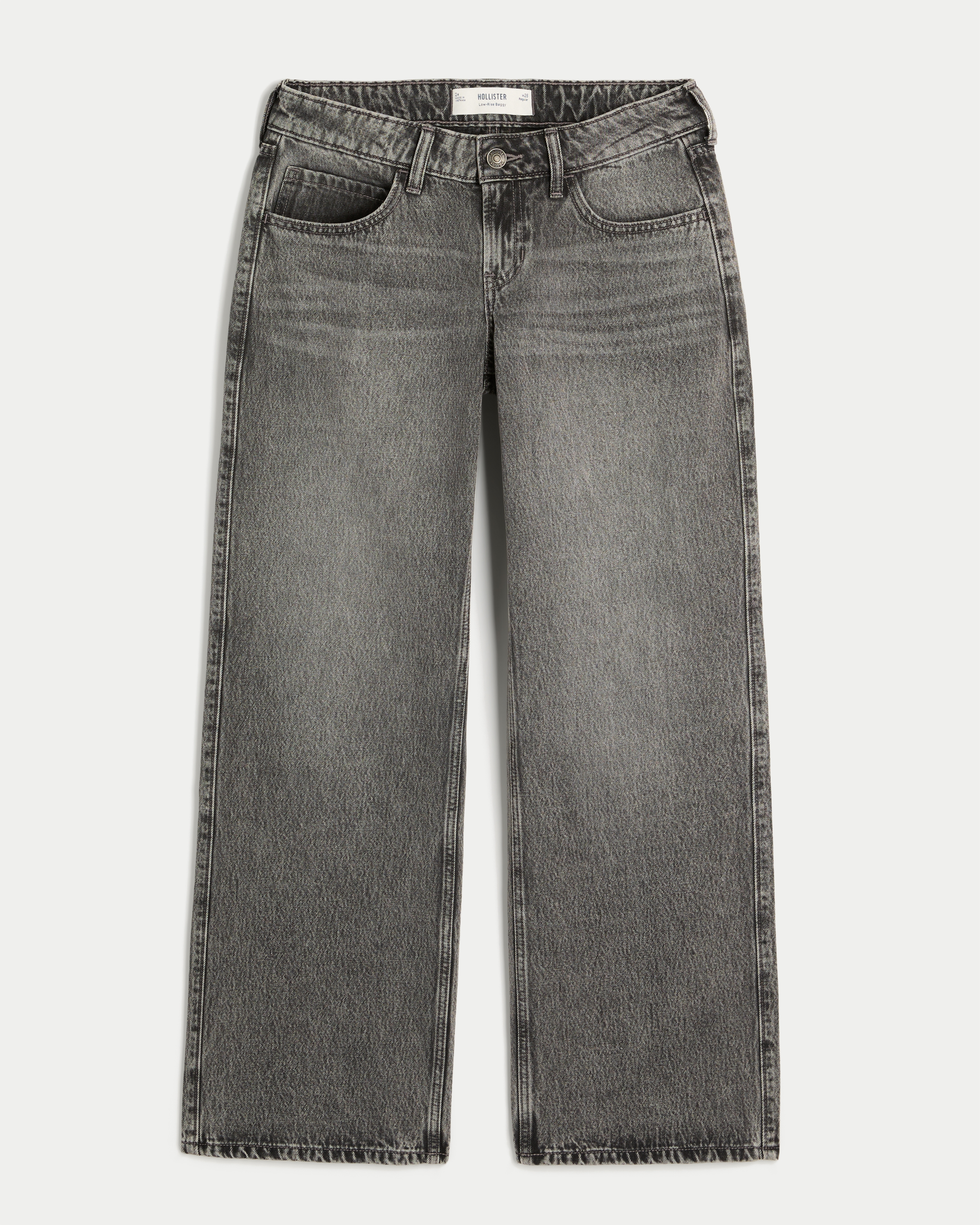Hollister + Kappa Low-Rise Light Wash Foldover Waist Baggy Jeans