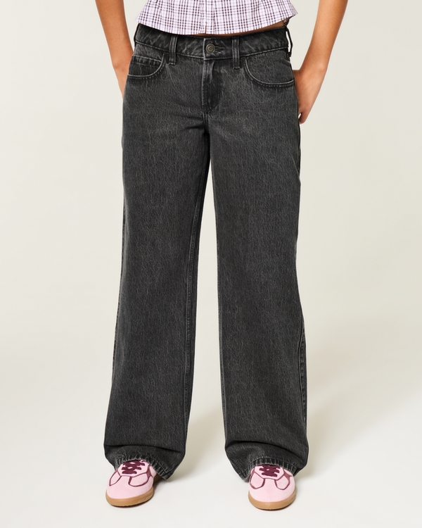 Low-Rise Washed Black Baggy Jeans, Washed Black view 2