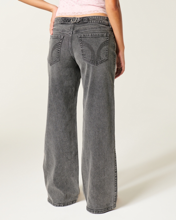 Low-Rise Grey Back Buckle Baggy Jeans