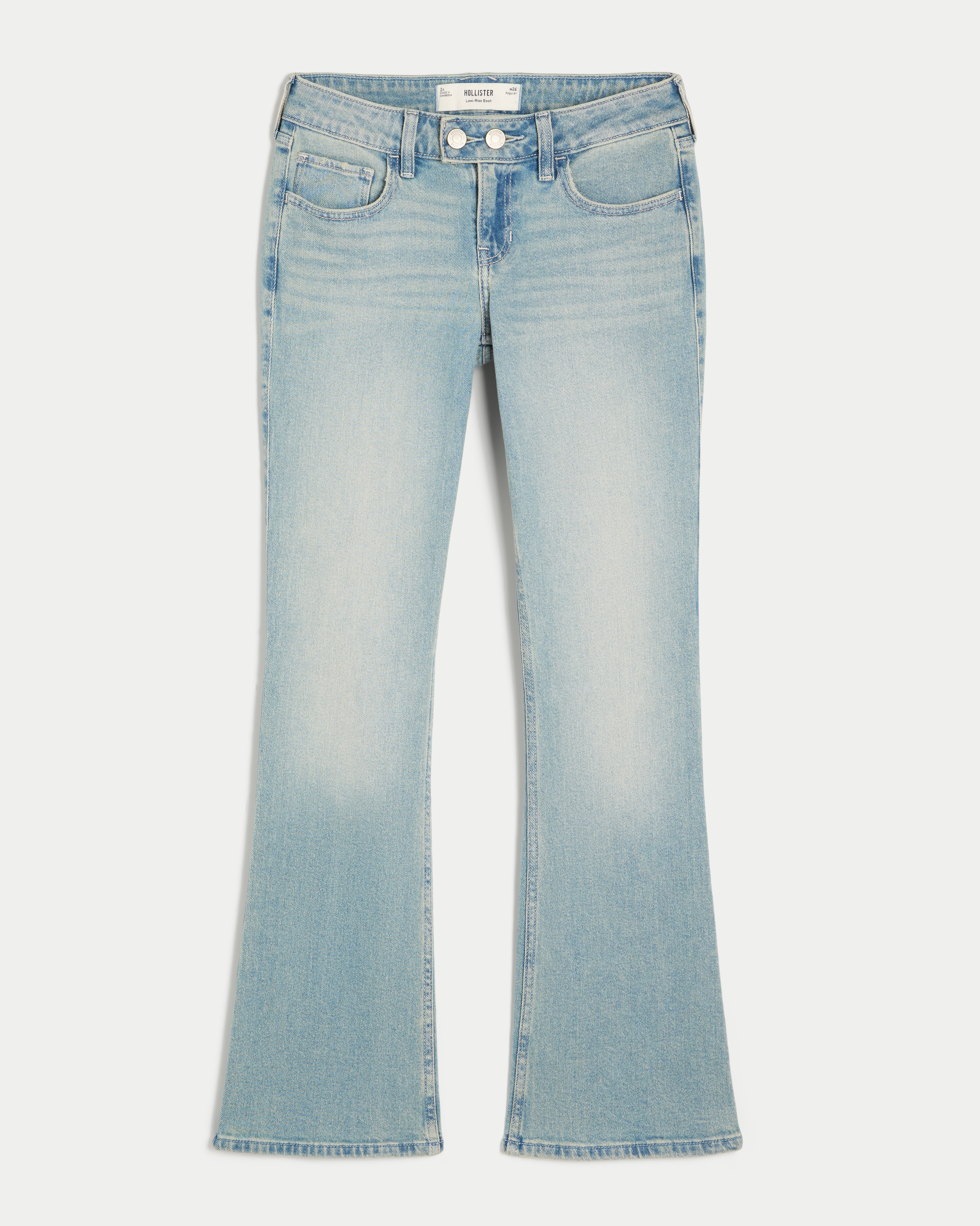Low-Rise Light Wash Tab Waist Y2K Bootcut Jeans