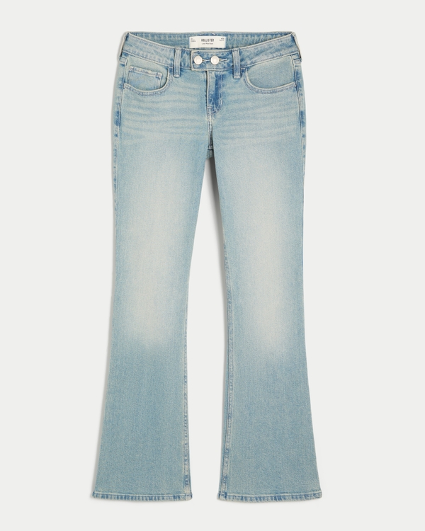 Low-Rise Light Wash Tab Waist Y2K Bootcut Jeans, Light view 1