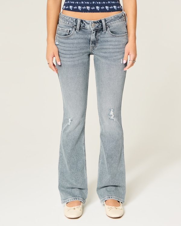 Low-Rise Distressed Light Wash Bootcut Jeans, Medium Ripped view 2