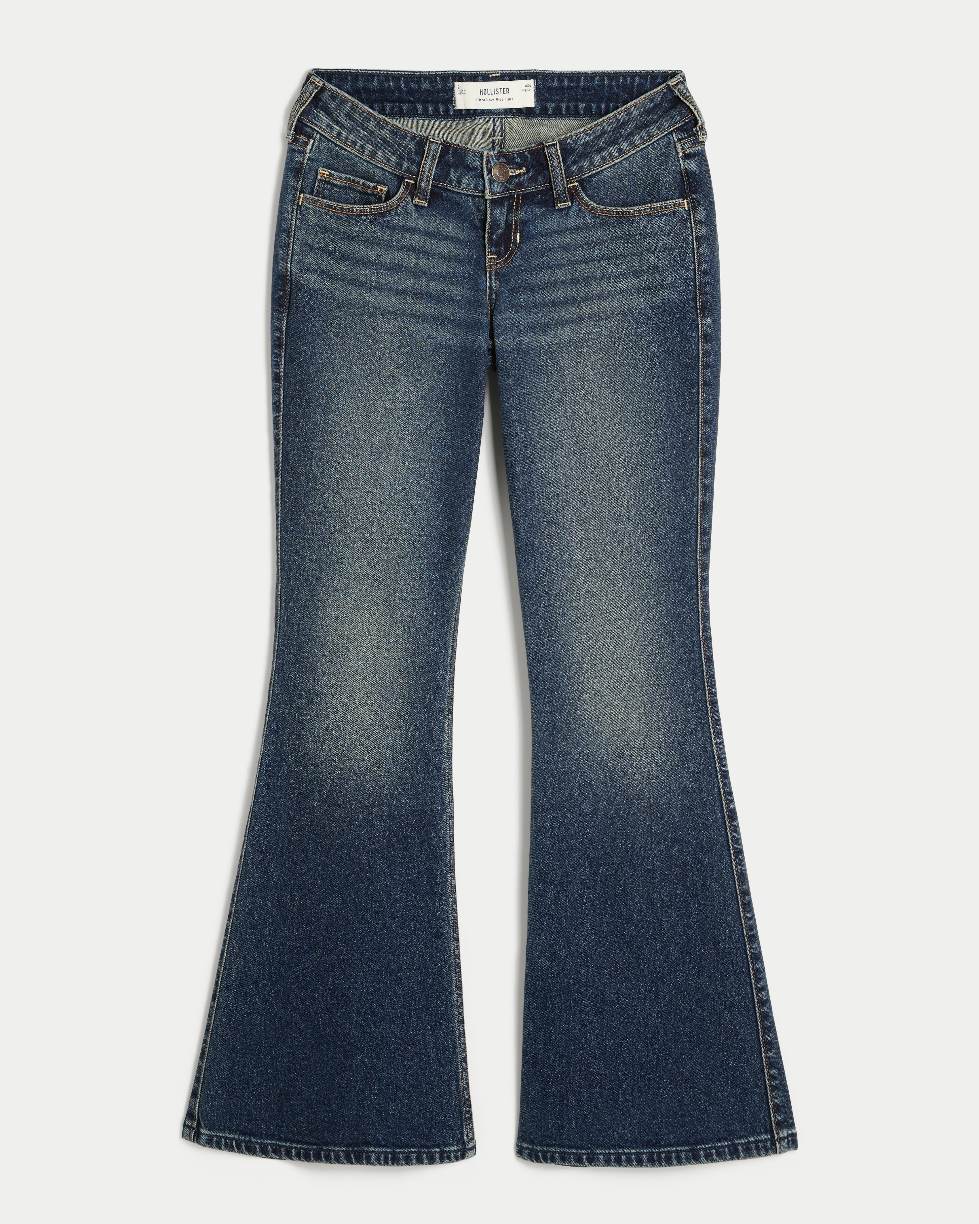 Ultra Low-Rise Dark Wash Butterfly Embroidery Flare Jeans