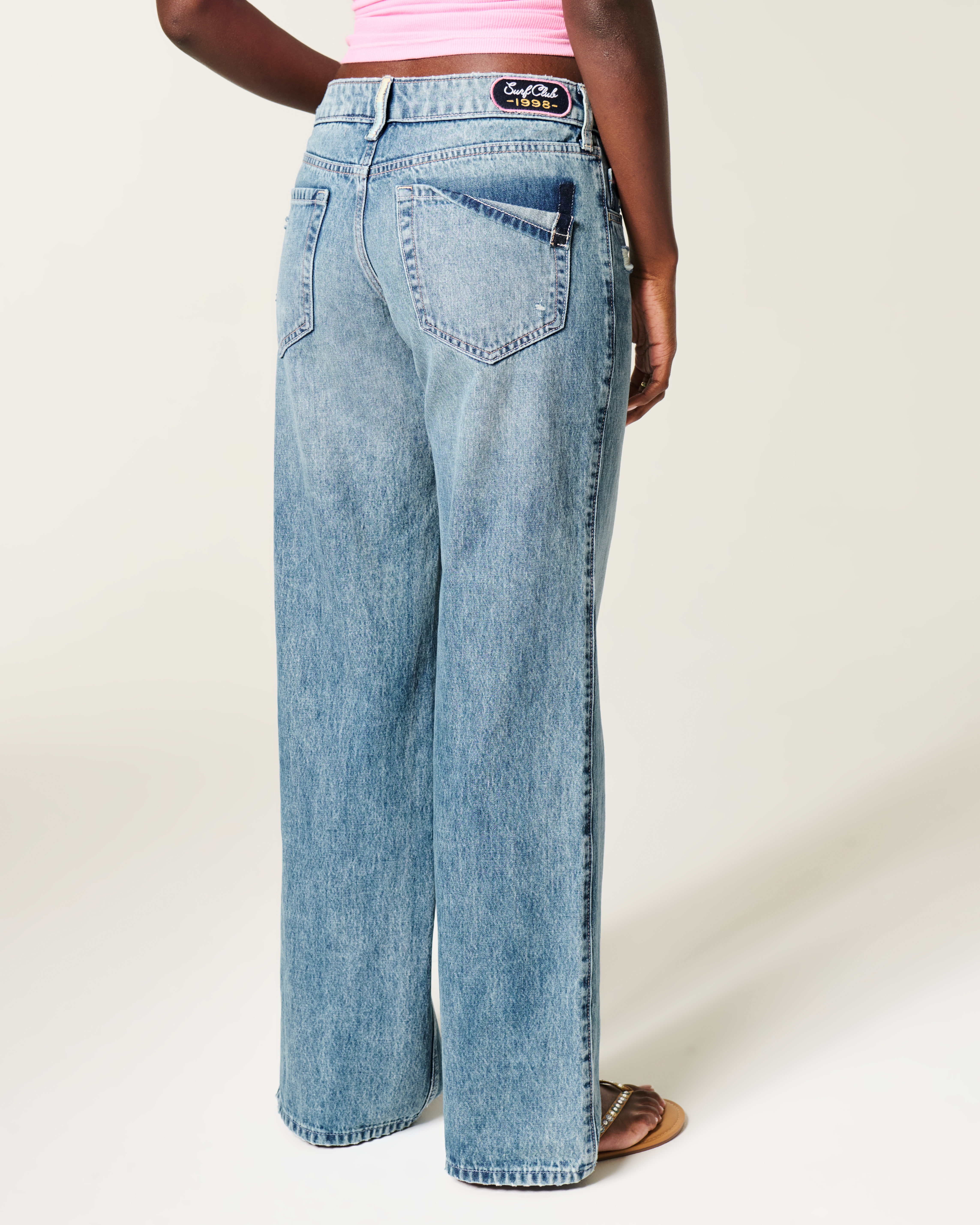 Low-Rise Medium Wash Foldover Waist Baggy Jeans
