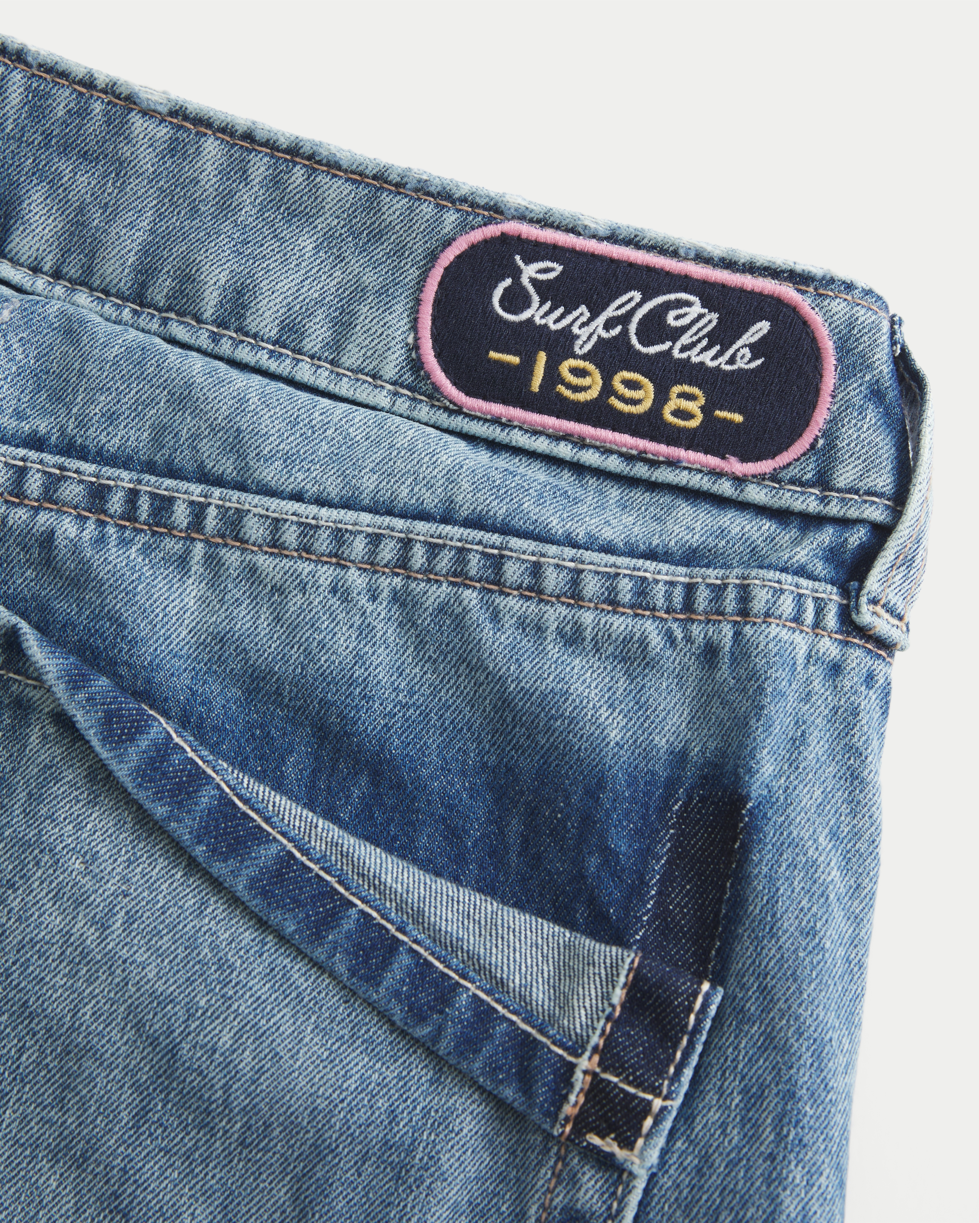 Low-Rise Medium Wash Foldover Waist Baggy Jeans